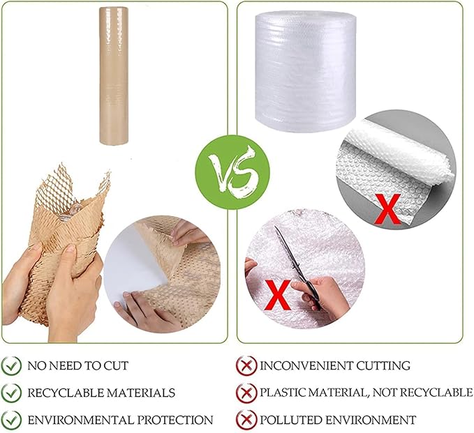 Honeycomb Packing Paper,12" W x 200' L Bubble Cushioning Wrap for Packing Moving,Products & Gifts Wrapping Paper,Recyclable and Biodegradable Shipping Packing Materials with 20 Fragile Sticker Labels