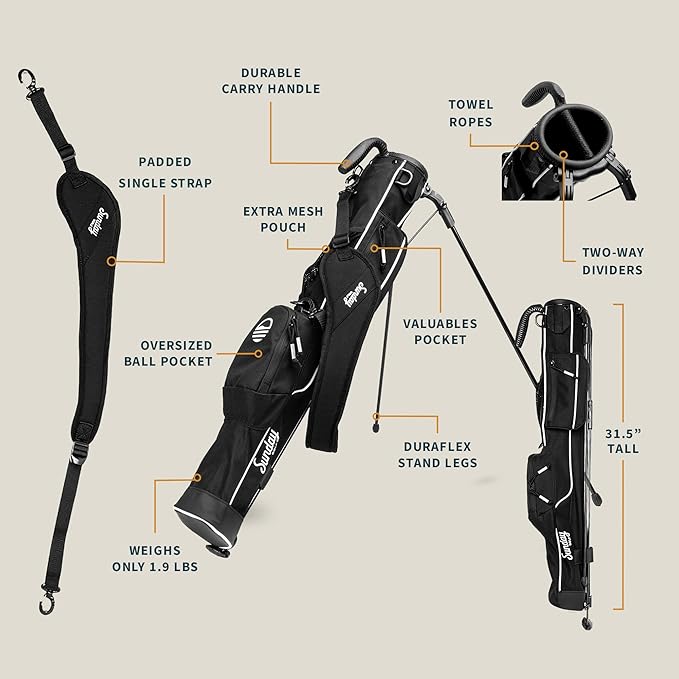 The Original Lightweight Sunday Golf Bag with Stand – Easy to Carry, Durable Pitch & Putt Bag for Driving Range, Par 3 & Executive Courses