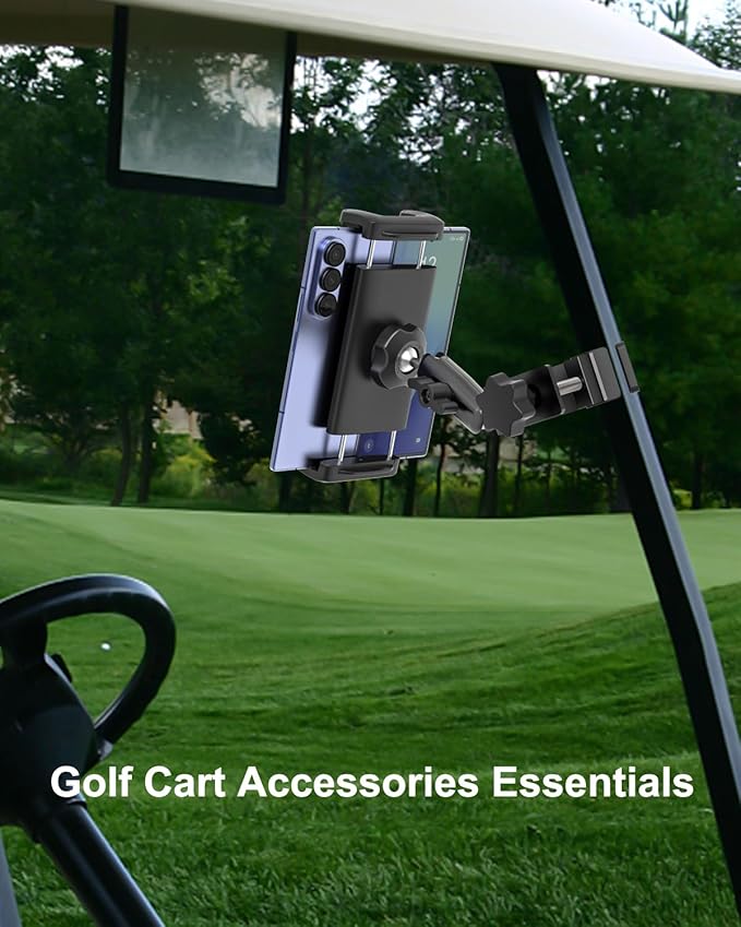 Z Fold Golf Cart Mount, [Metal Square Clip] Golf Cart Tablet Phone Holder, 360° Swivel Tablet Phone Clamp for EZGO/Club Car/Yamaha, Fits Galaxy Z Fold 7 6 5 4 3 2, Pixel Fold, 4-13" Device