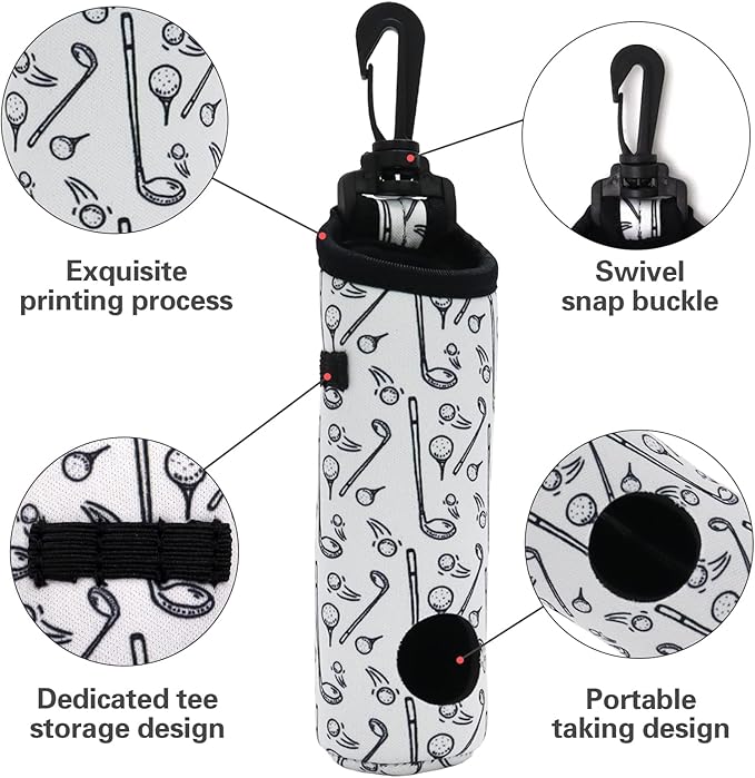 Golf Ball Holder Golf Tee Holder Golf Ball Carry Bag Pouch with Light Weight Hook Keychain Belt Clip Portable Golf Accessories for Ladies Girls 2 Pack