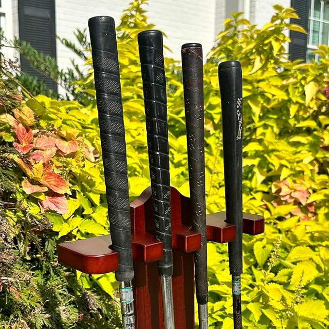Premium Wooden Golf Putter Stand | Solid Wood with 3 Color Options | Perfect for Golf Simulators | 4 Putter Capacity | Great for Home or Office (Cherry)