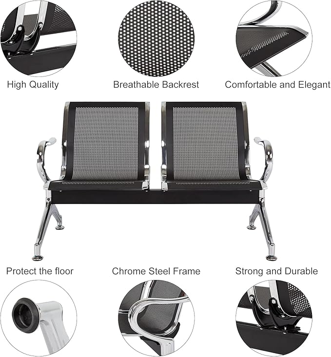 Kinfant Waiting Room Chairs - Reception Guest Bench for Airport Hospital Bank Salon Barber (Black)