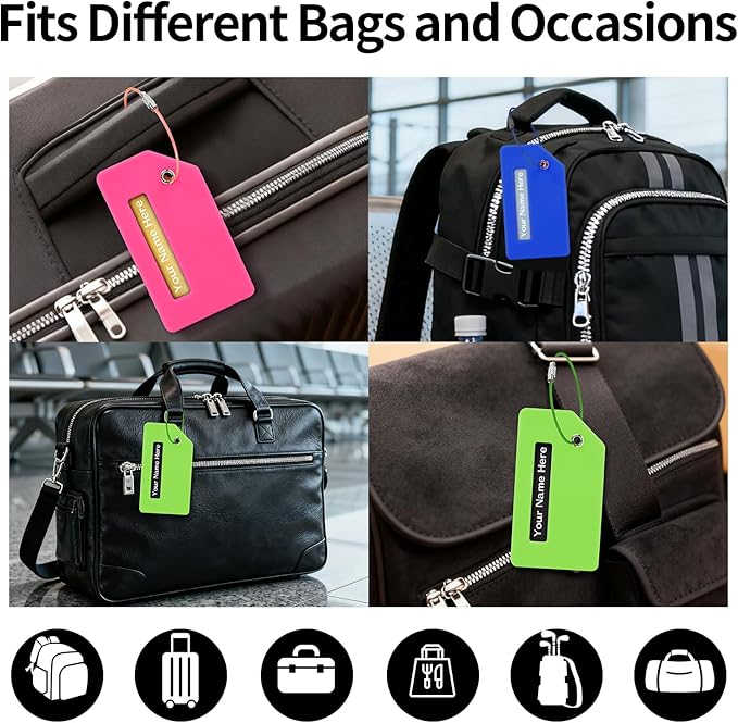 Personalized Luggage Tags for Suitcases, Custom Metal Luggage Tag for Bag with Silicone Sleeves, Durable Travel Tags, Laser Engrave Name Text, Gift for Travelers, 3.5x2 Inches (Bright Pink)