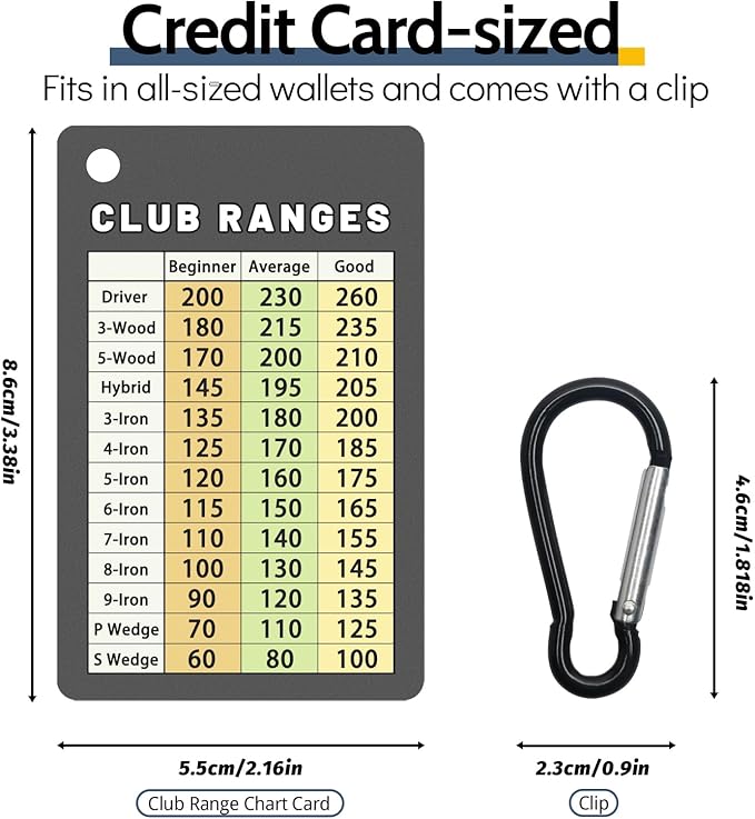 Golf Club Range Chart Card, Easy Carry with Credit Card Size,Sturdy Golf Yardage Card for Seasoned Golfers, Average, or Beginners