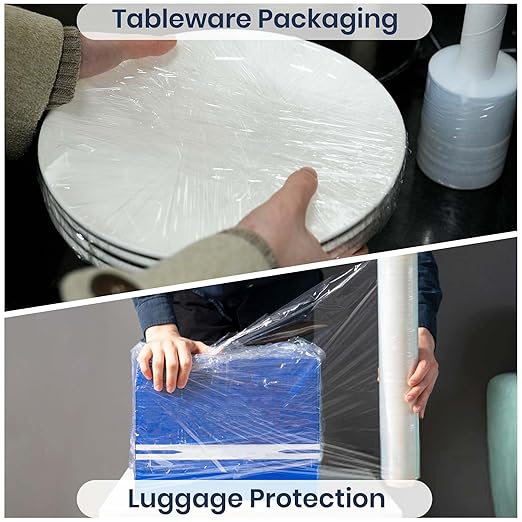 ADHES Handheld Stretch Film, 6 Rolls 100mm x 150m, Heavy Duty Plastic Wrap for Packaging, Moving, and Storage