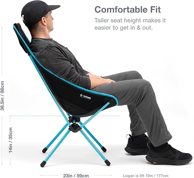 Helinox Sunset Chair Lightweight High-Back Collapsible Camping Chair Blackout, 3.4Ibs Outdoor Chairs, Picnic Chair, Portable Camping Chair, with Side Pockets