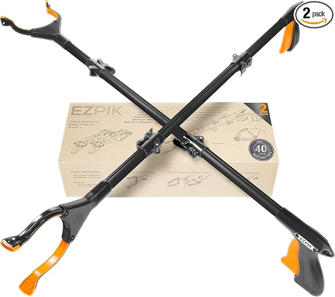 EZPIK 40" long extended grabber reacher tool for elderly - trash hand grabber pickup sticks for seniors - telescoping extension grabber claw pickup tool - hand extension magnetic folding grabber 2pack