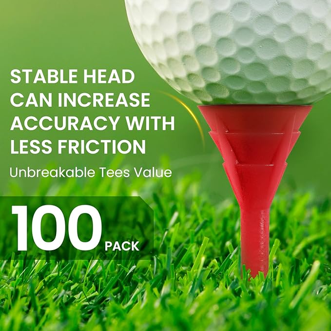 FINGER TEN Unbreakable Golf Tees Plastic 3 1/4 inch Value 50/100 Pack, Low Friction & Low Ball Spin Long Tees to Improve Distance & Accuracy, Durable Tees with Assorted Colors to Practice
