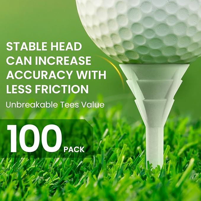 FINGER TEN Unbreakable Golf Tees Plastic 3 1/4 inch Value 50/100 Pack, Low Friction & Low Ball Spin Long Tees to Improve Distance & Accuracy, Durable Tees with Assorted Colors to Practice