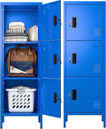 Aobabo 16" W 3 Door Metal Storage Locker with Lock, 47" H Steel Locker with Name Card Holder and Metal Leg for School, Home, Office, Playroom, Assembly Required, Blue