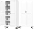 71" Tall Metal Garage Storage Cabinet with Wheels and Locking Doors and Tall Rolling Steel Tool Cabinet with 4 Adjustable Shelves for Garage,Home,Office,Shop (White)