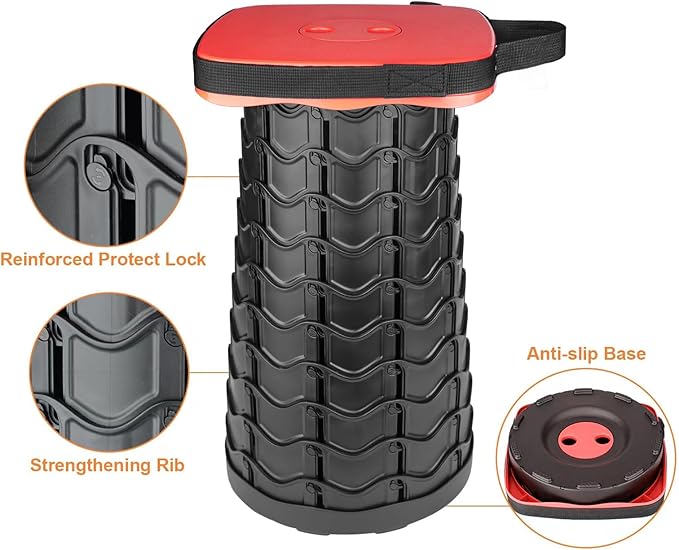 Boreeman Upgraded Collapsible Stool, Square Portable Stool, Lightweight Yet More Sturdy with Load Capacity 400lbs, Perfect for Camping Fishing Hiking BBQ (Square Red)