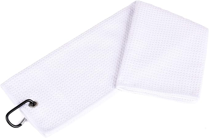 Mile High Life Microfiber Waffle Pattern Golf Towel | Club Groove Cleaner Brush | Foldable Divot Tool with Magnetic Ball Marker (White Towel/Brush/Fish Divot)