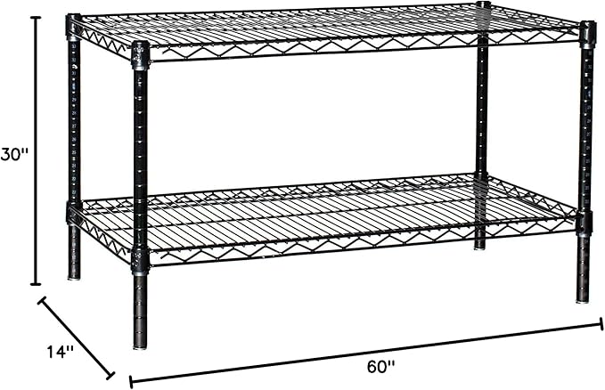 Omega Shelving Storage | 2 Tier Starter Shelving Unit 30" Deep x 60" Wide x 14" High - 800 lb Weight Capacity per Shelf, Adjustable Wire Shelving, Tool-Free Assembly |Black Shelving