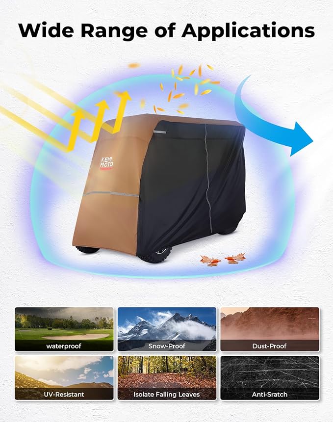 KEMIMOTO Golf Cart Cover, 2/2+2/4/4+2/6/6+2/8 Passenger Heavy Duty Golf Cart Rain Covers with Storage Bag Universal Compatible with EZGO Club Car