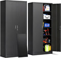 CJF Metal Storage Cabinet, 72" H Locking Storage Cabinet with Adjustable Shelves, Steel Cabinets for Garage, Office, Home, School-Black