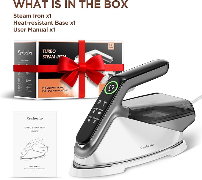 Newbealer Steam Generator Iron, 1500W Turbo Steamer for Clothes, 2 Bar Pressure Clothes Iron, 4 Steam & 4 Dry Heat Modes, Fast Heat-Up, 350ml Detachable Tank, Auto-Off, Self-Cleaning (Silver)