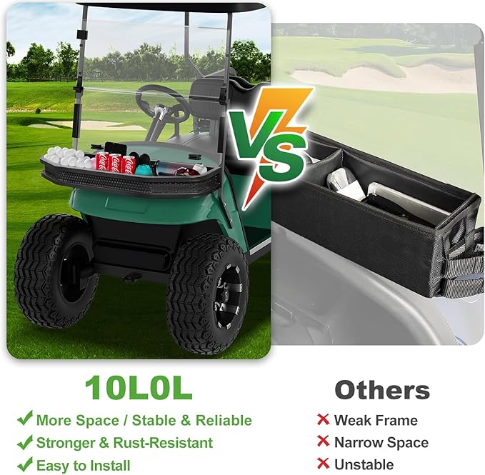 10L0L Golf Cart Front Clay Utility Cargo Basket for Gas & Electric, Heavy-Duty Steel Drop Mesh Storage Rack