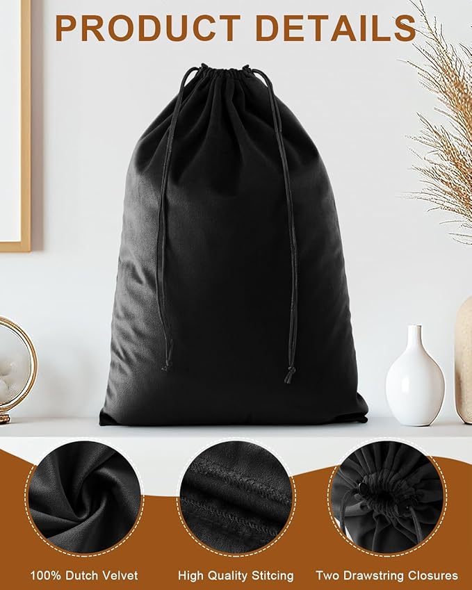 FantasyLife Shoe Bags for Travel, Washable Dust Bags for Storage & Packing, Flannel Shoe Pouch with Drawstring Closure for Purses, Handbags, Shoes & Toys (4, Black Beauty)