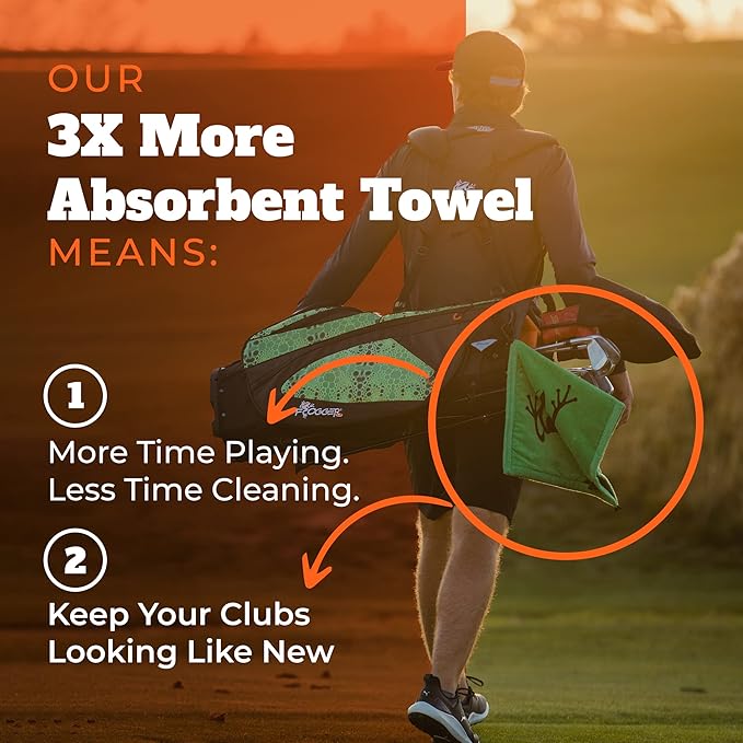Frogger Amphibian 2-in-1 Golf Towel with Wet and Dry Technology, Blue/Black, Premium Golf Bag Accessory with Carabiner Clip, Ultra Absorbent, for Golf Dads