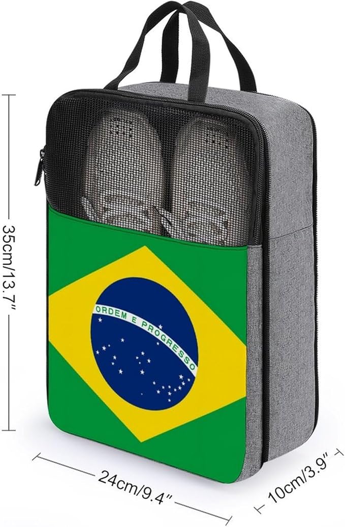 Portable Travel Shoe Bag Brazilian Brazil Flag Portable Shoe Organizer with Zipper Closure Storage Sneaker Travel Bag