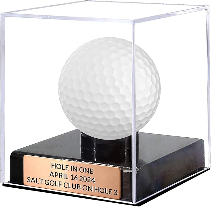 Custom Golf Ball Display Case Acrylic Golf Ball Holder Case Laser Engraved Plaque Showcase Your Cherished Golf Ball Memorabilia (Pink Gold)