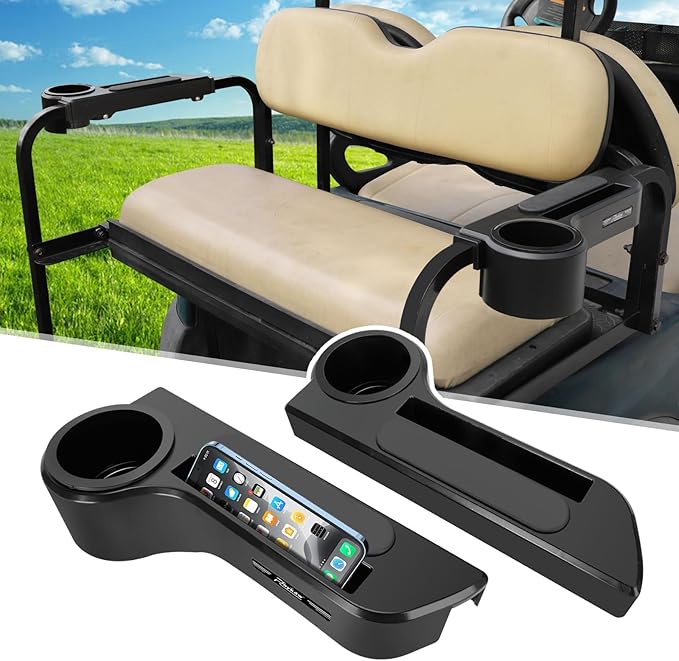 Roykaw Golf Cart Armrest with Cup Holder/Rear Seat Arm Rests Fit for EZGO/Club Car/Yamaha & Most Golf Cart, Upgrade 3rd Gen - with Phone Holder, No Drilling Required, Fit 1.0"/1-1/4" Square Tube Frame