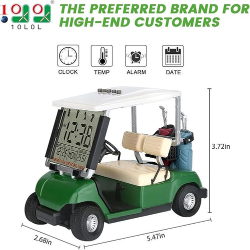 10L0L Mini Golf Cart Alarm Clock LCD Display Calendar Golf Gifts for Men Fans Golfers Superior Race Souvenir Novelty(Green)