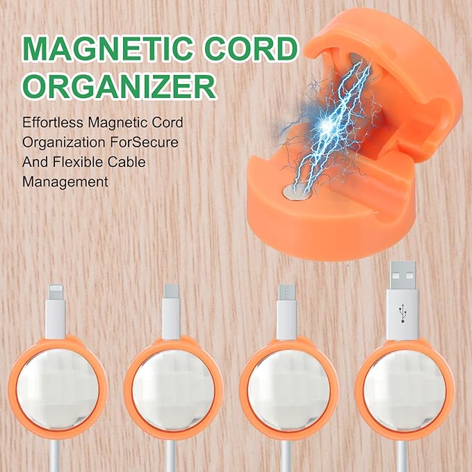 PATIKIL Cable Organizer Holder, 6 Pcs Magnetic Spring Desk Cable Management Clips Adhesive Cord Holder Keepers for Office Desktop Wall Car, Orange
