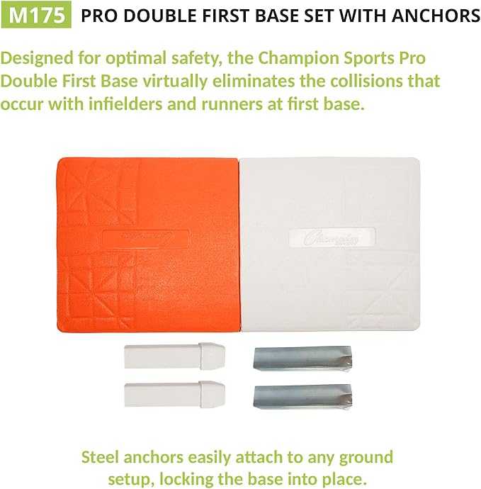 Champion Sports Pro Double First Base - Official One Piece Double First Base - Easy Install Base With Ground Anchors,Orange