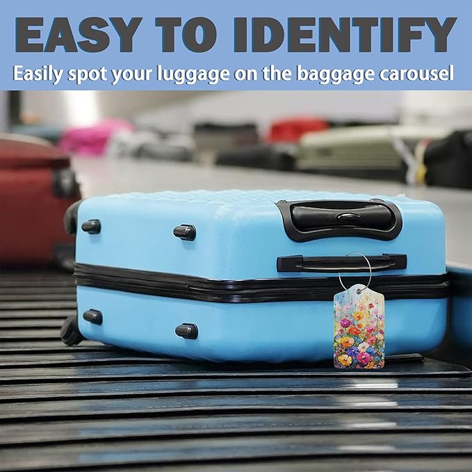 Spring Flower Luggage Tag, 3 Pack Luggage Tags for Suitcases, Cute Suitcase Tags Identifiers Bag Tags with Privacy Flap, Baggage Name Tag for Women Men Luggage Backpack School Bag