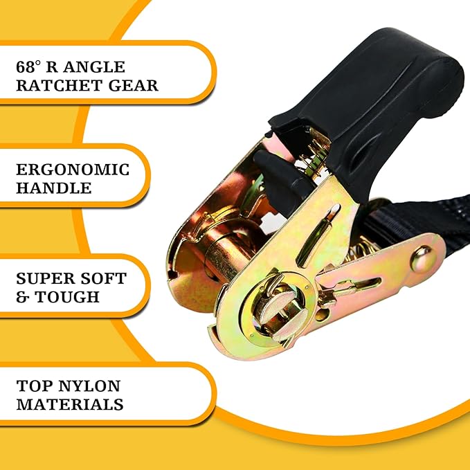 Endless Retractable Ratchet Straps 1650 lb Break Strength 1" x 4 Ft (No Hooks) Tie Down Kit Set Car Cargo Strap for Securing Stuff to Roof Rack,Travel Trailer/RV Battery,Motorcyle,Coolers,Water Tank
