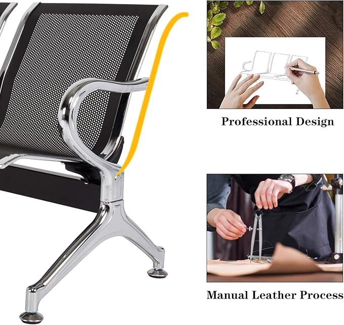 Waiting Room Chair Bench - 5-Seat Waiting Room Bench with Arms Airport Reception Bench Guest Reception Chairs Lobby Bench Waiting Area for Airport Market Bank Hospital School, Black