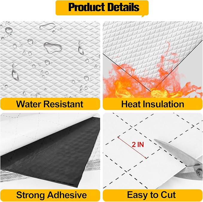 MYFAMIREA 5 sqft Car Sound Deadening, Sound Deading Material Mat for Car 80mil(2mm), Butyl Automotive Sound Deadening with Self-Adhesive, Noise Insulation and Dampening, Auto Deadener for Trunk, 5P