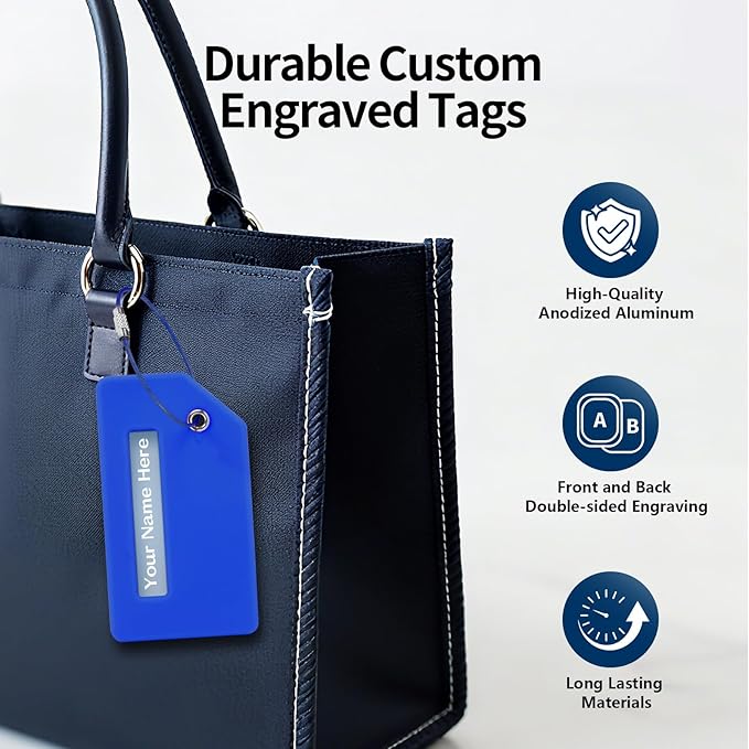 Personalized Luggage Tags for Suitcases, Custom Metal Luggage Tag for Bag with Silicone Sleeves, Durable Travel Tags, Laser Engrave Name Text, Gift for Travelers, 3.5x2 Inches (Bright Pink)