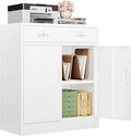 CJF Metal Storage Cabinet, Locking Storage Cabinet with Doors and 2 Drawers, Metal Cabinets for Office/Home/Garage 36" H x 32" W x 16" D (White)
