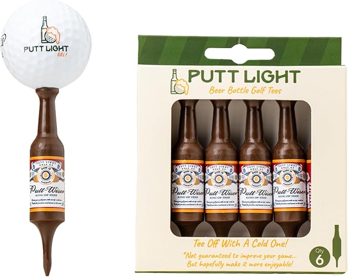 Beer Bottle Golf Tees, Virtually Unbreakable and Recyclable Plastic Golf Tee 6 Pack, Golf Gift for Men, Bachelor Party Novelty Gift, for Golfers,3-1/4" Tall