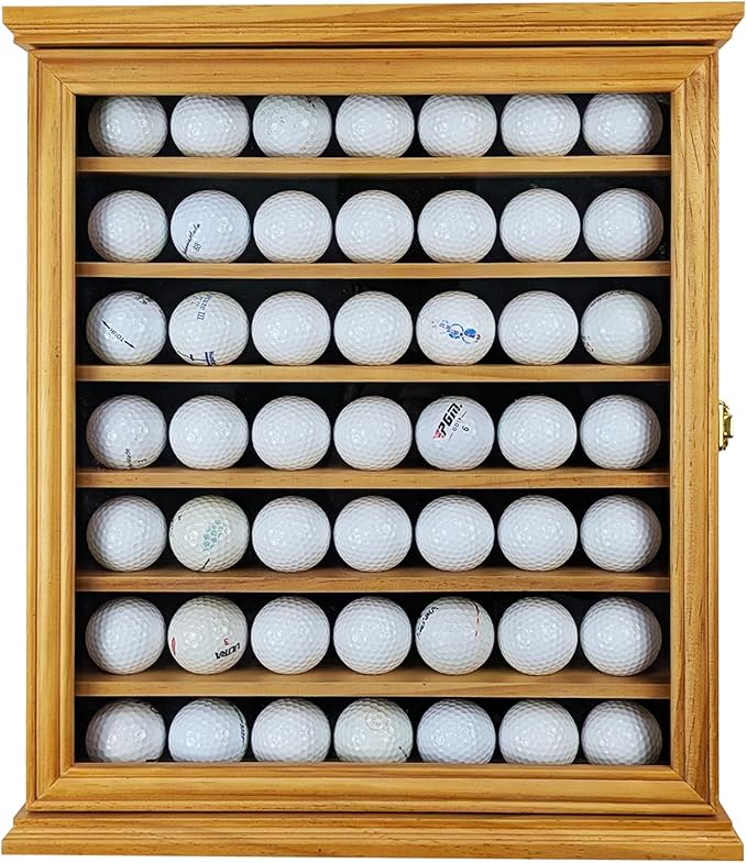 49 Golf Ball Display Case | Solid Wood Cabinet with 98% UV Protection | Lockable Glass Door for Golf Enthusiasts