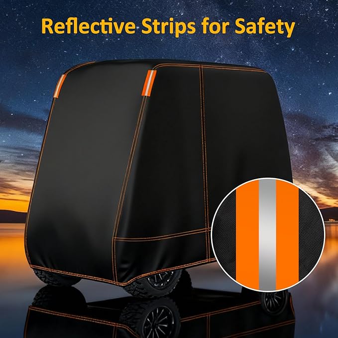 Falafa Golf Cart Cover 4 Passenger, Heavy Duty 420D Waterproof All Weather Protection, Universal Fit for EZGO Club Car Yamaha with Storage Bag & Reflective Strips