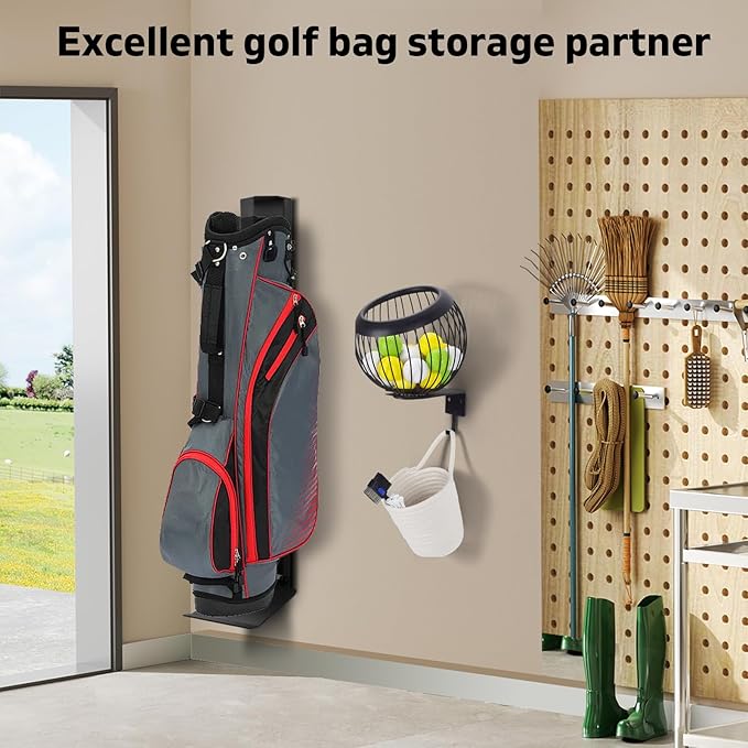360° Swivel Wall Mount Golf Ball Storage Rack for Garage with Accessories Bag, Wall Mount Coffee Pod Holder Wire Basket for K Cups, Space-Saving Golf Ball Organizer Storage for Home, Clubs