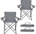 HaSteeL Camping Chair for Adults, Folding Beach Chair Set of 2, Large Foldable Portable Chair for Outdoors Fishing, Hiking, Sporting, Travel, Picnic, Lawn, Hold 275lbs & A Storage Bags (Grey)