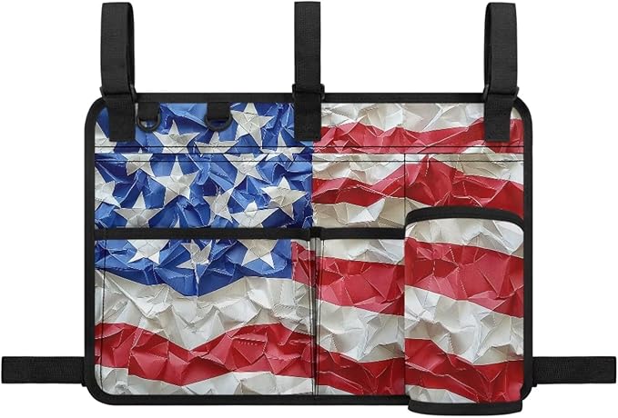 American Flag Golf Cart Bag, Golf Cart Rear Seat Organizer with Open Pockets for Golf Balls & Bottles