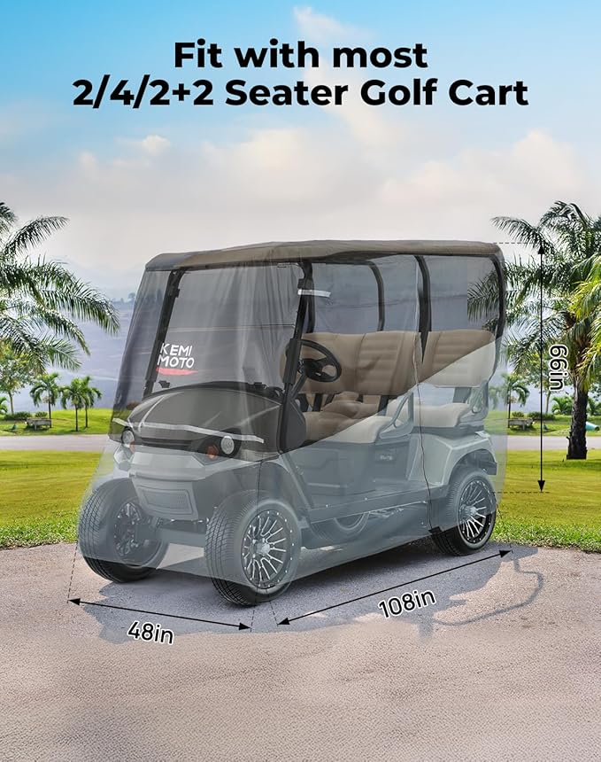 KEMIMOTO Golf Cart Cover, 2/2+2/4/4+2/6/6+2/8 Passenger Heavy Duty Golf Cart Rain Covers with Storage Bag Universal Compatible with EZGO Club Car