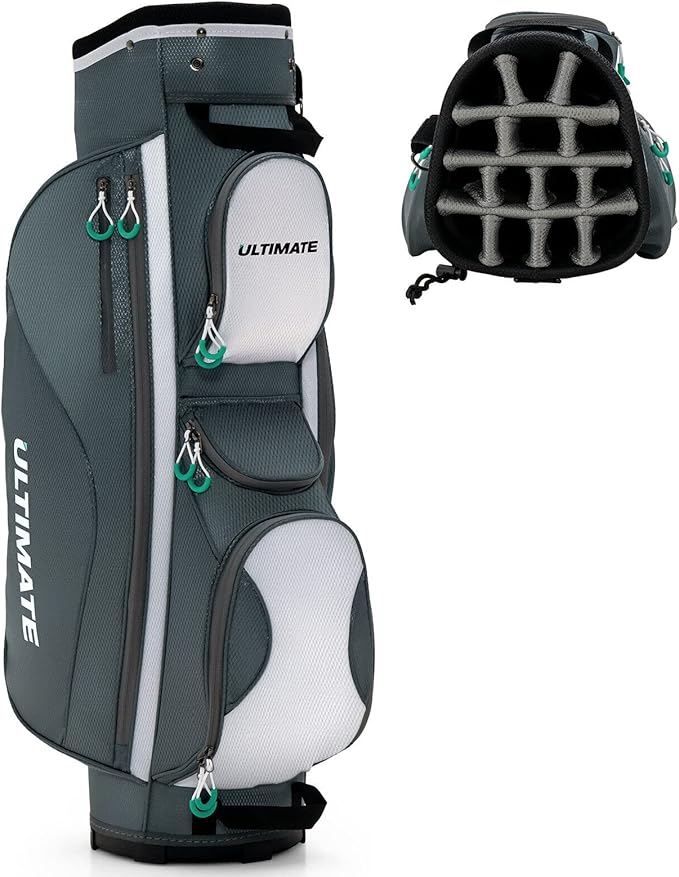 Tangkula Golf Cart Bag with 14 Way Top Dividers, Lightweight Golf Cart Bag with Shoulder Strap, 7 Zippered Pocket, Cooler Bag & Valuable Pocket, Portable Golf Club Bag with Rain Hood/Dust Cover