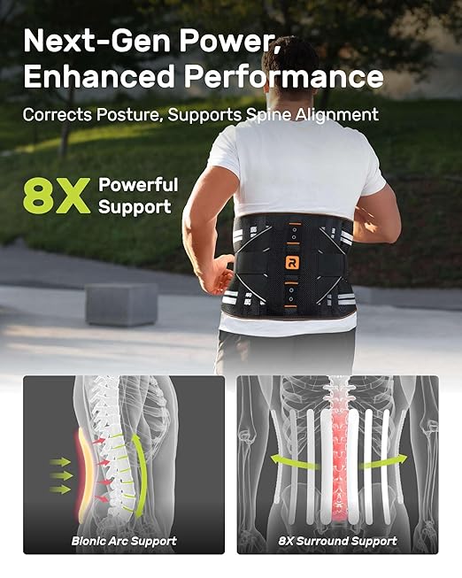 Lower Back Brace for Women, Back Belt Support for Men with 8 Stays, Soft Lumbar Support with Full Protection, Orange Size L