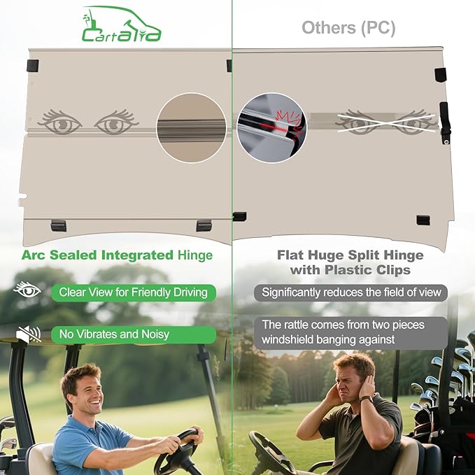 Golf Cart Foldable Windshield 3/16" (5MM) Thicken Only Fits Club Car Precedent 2004+, Tempo 2017+, Onward 2017+, 1"×1" Struts Rail Front Folding Acrylic Windshield Replacement - Tinted