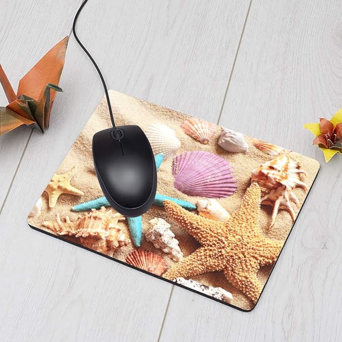 Seashell Gaming Mousepad Colorful Seashell Starfish On Beach Mouse Pad Mouse Mat for Computer Desk Laptop Office 9.5 X 7.9 Inch Non-Slip Rubber