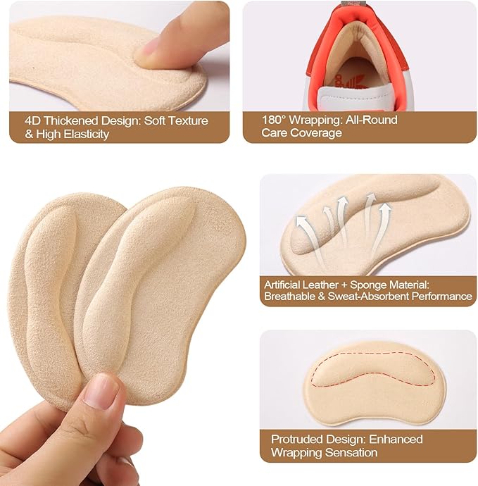 6 Pairs Heel Pads Cushion Inserts for Loose Shoes, Heel Grips & Liners for Men Women – Protectors Against Blisters, Heel Pain, Slipping & Friction(Black)