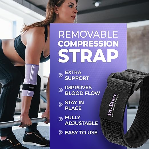 DR. BRACE® Elite Elbow Brace Support, Breathable Elbow Compression Sleeve with Gel Pad for Golfer's, Tennis Elbow & Tendonitis Treatment & Pain Relief 2024 (Purple-White, Large)