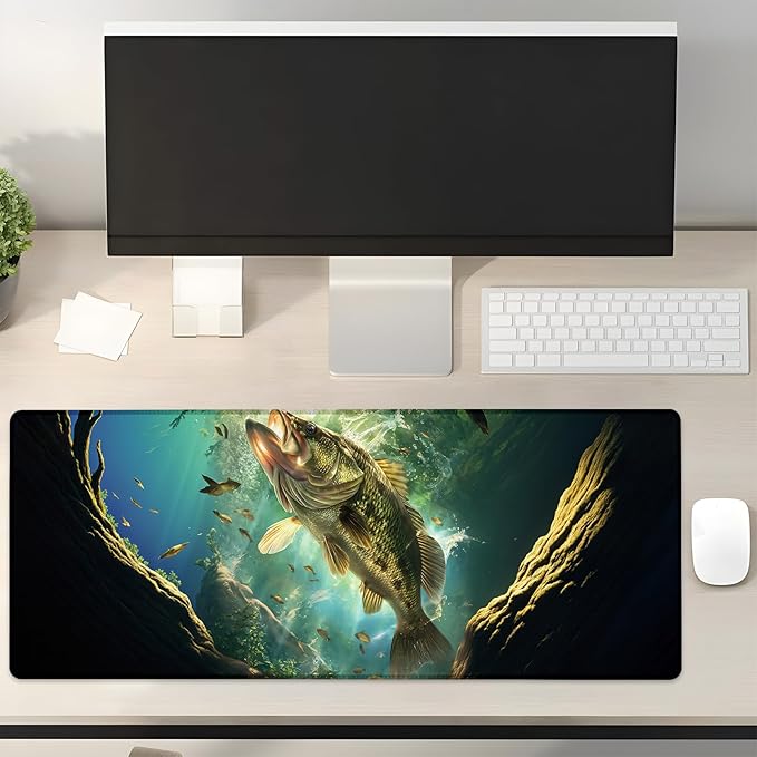 Fishing Gaming Mouse Pad Gifts 31.5" x 11.8", Non-Slip Rubber Base MousePads for Computers Laptop School Office Home Accessories Decor, Mouse Pad, Keyboard Desk Mat